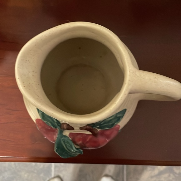 Vintage Red Apple Pitcher 3D Apple Design Stoneware W Handle Apple Embossed - Picture 2 of 4